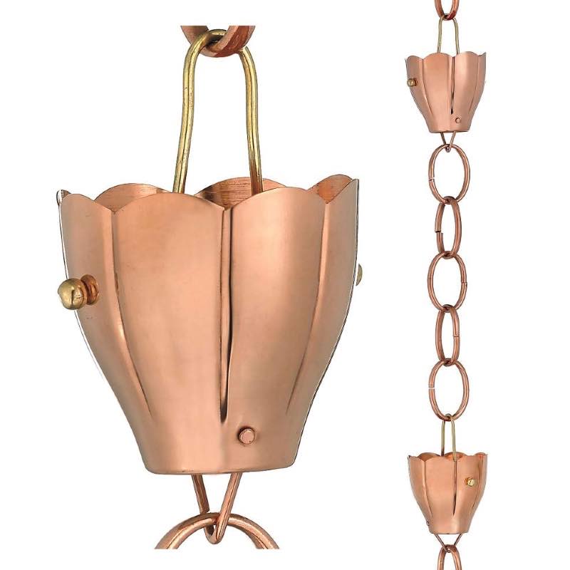 Handcrafted Crocus Flower Rain Chain - Copper